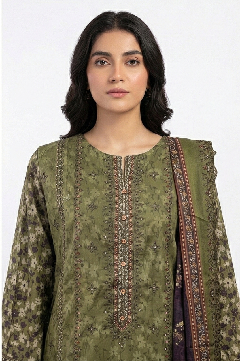 Tawakkal green lawn embroidered digital print dupatta 3pcs