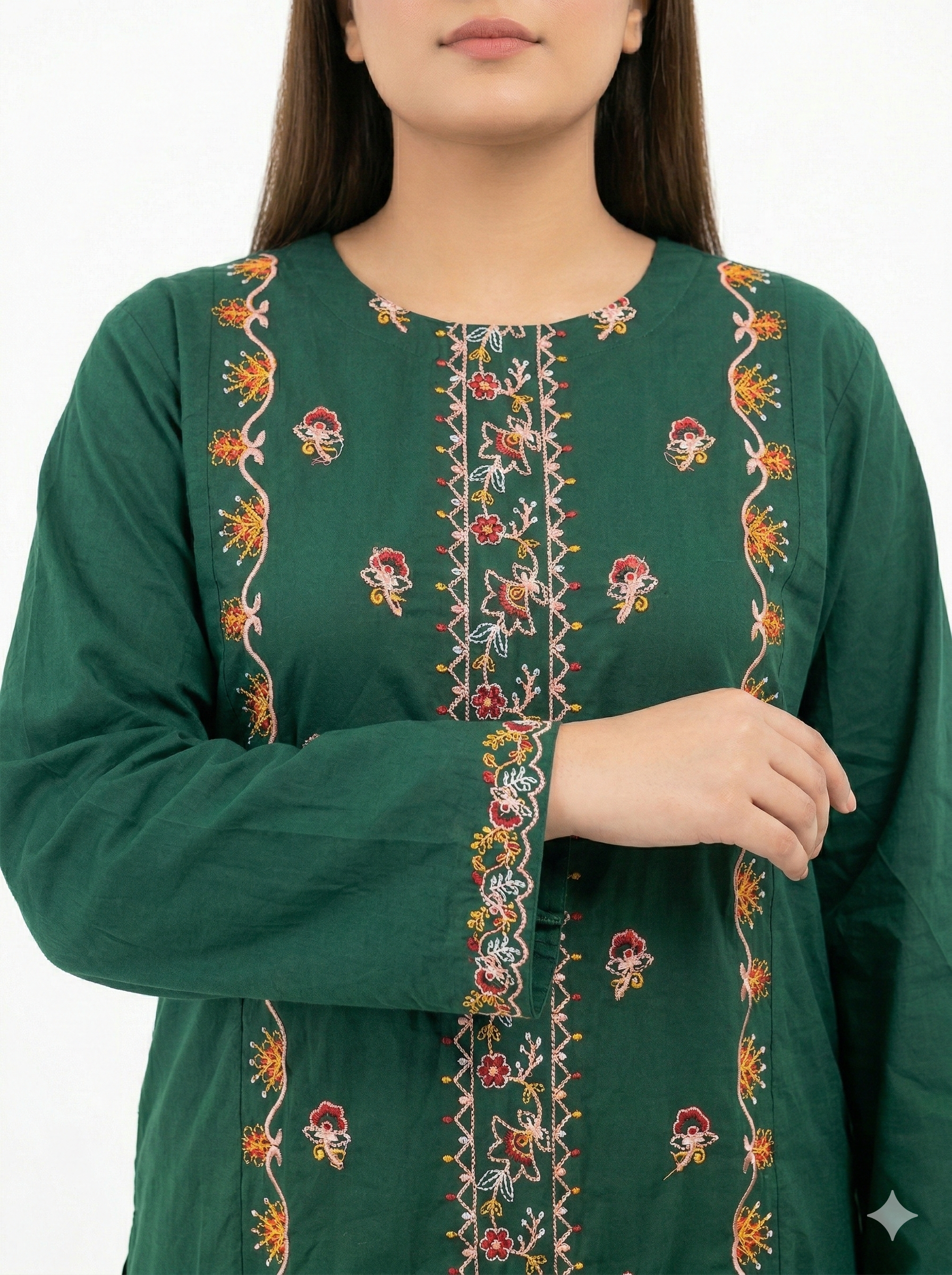 Nishat Green cotton lawn embroidered Kurti 2pcs