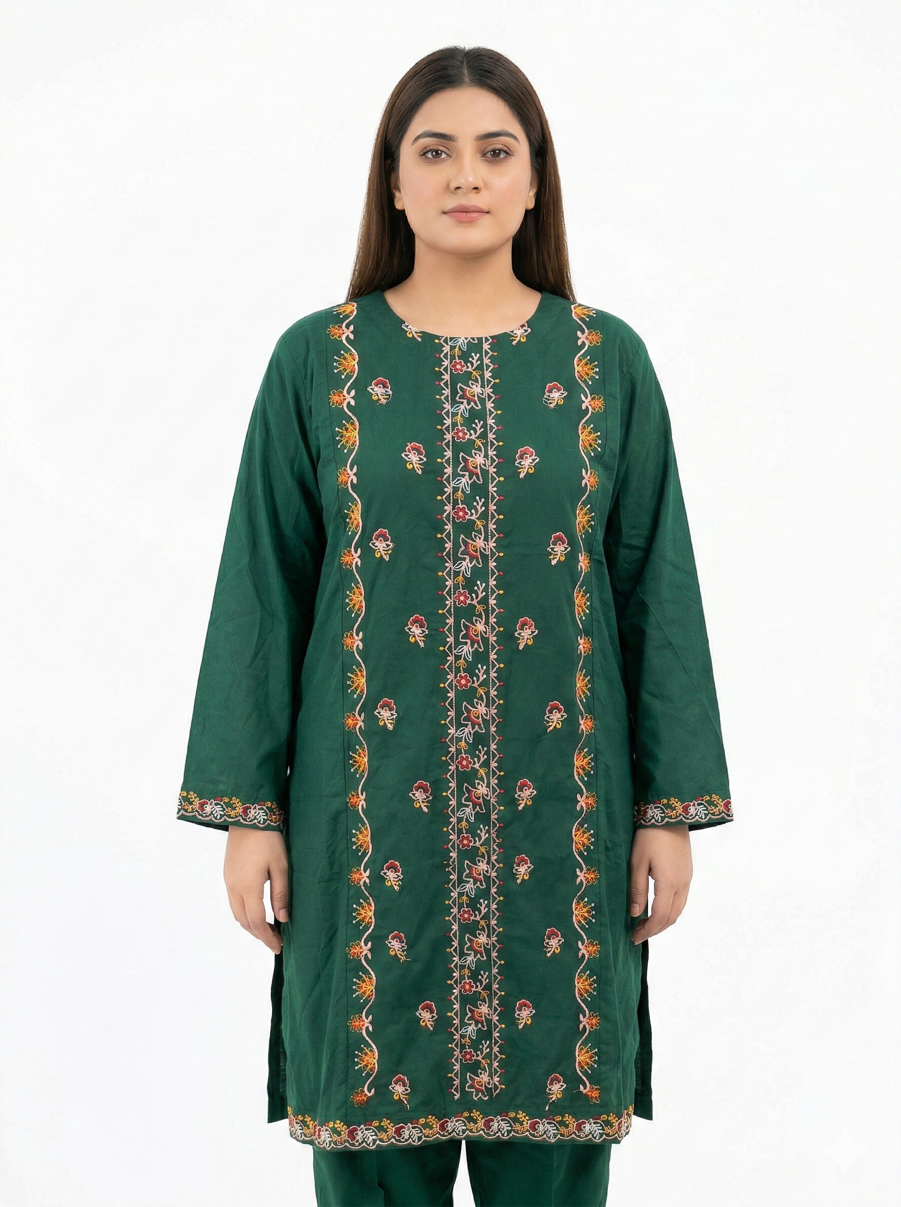 Nishat Green cotton lawn embroidered Kurti 2pcs